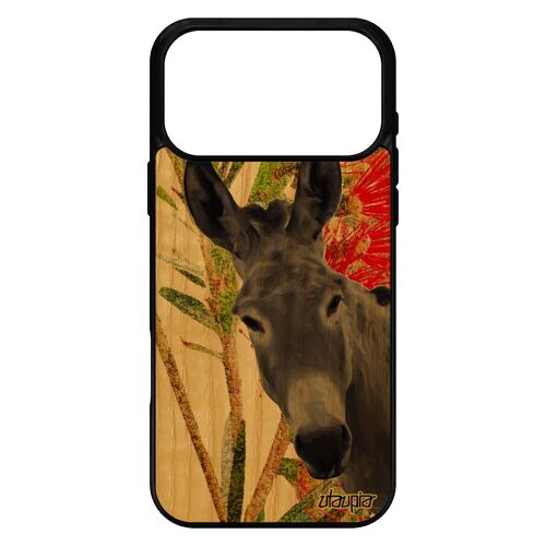 Coque ane pour iPhone 17 pro max bois veritable silicone mobile fleurs nature tetu anesse vert animal housse animaux peinture mule