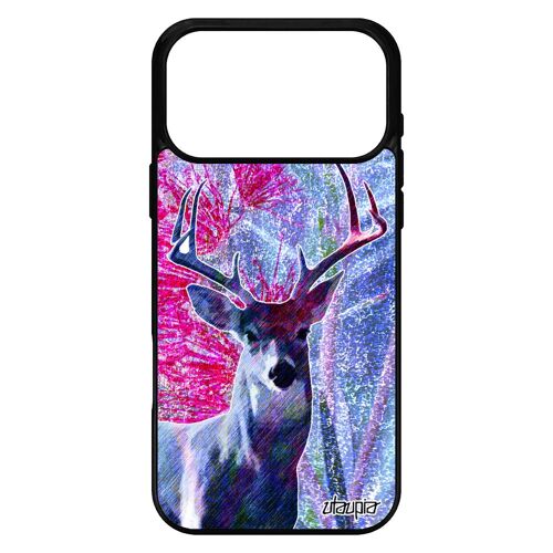 Coque cerf pour iPhone 17 pro max silicone dessin biche housse gibier portable foret brame nature smartphone faon design bleu