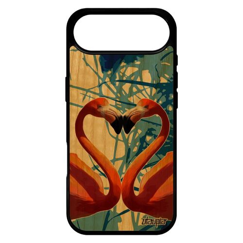 Coque Pour Iphone 17 Air En Bois Silicone Flamant Rose Feuilles Animaux Animal Romantique Case Echassier Nature Made In France