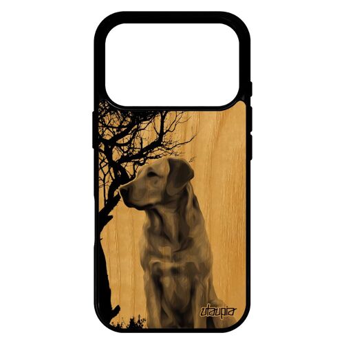 Coque pour iPhone 17 pro vrai bois silicone chien arbre de protection 4G animal etui telephone nature design golden retriever chiot