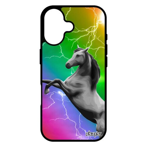 Coque Pour Iphone 17 Silicone Cheval Unique Housse Eclair Orage Equitation Animaux Poulain Multicolore Poney Antichoc Jaune Animal