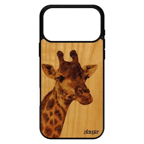 Coque Silicone Pour Iphone 17 Pro Max En Bois Girafe Savane Design Jolie Afrique Portable Animaux Tache Marron Nature Bumper