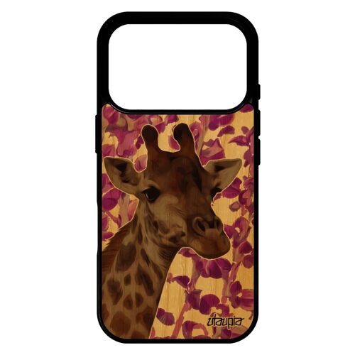 Coque bois de protection pour iPhone 17 pro silicone girafe savane rose animaux tachet¿ design afrique case plante made in France