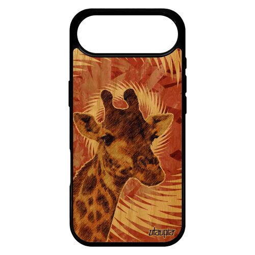 Coque bois silicone girafe pour iPhone 17 Air TPU telephone design tache savane orange portable animal afrique texture animaux case