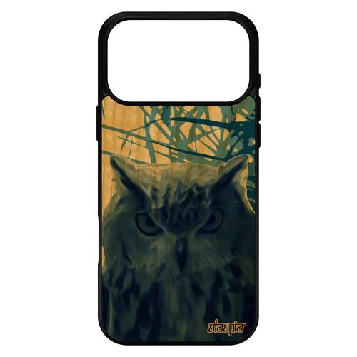 Coque pour iPhone 17 pro max bois naturel silicone hibou de protection chouette nature bleu original feuilles antichoc oiseau