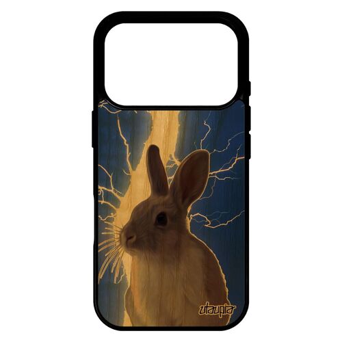 Coque en bois naturel pour iPhone 17 pro silicone lapin de paques etui de protection lapine bleu nain animal mobile foudre li¿vre