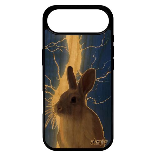 Coque Silicone Pour Iphone 17 Air En Bois Lapin Lapine Smartphone 256 Go Design Bleu Eclair Nain Orage Animal Li¿Vre Portable Motif
