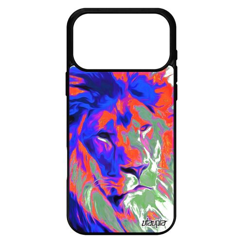 Coque pour iPhone 17 pro max silicone lion animal noir telephone 4G orange pop art savane pochoir design lionne made in France