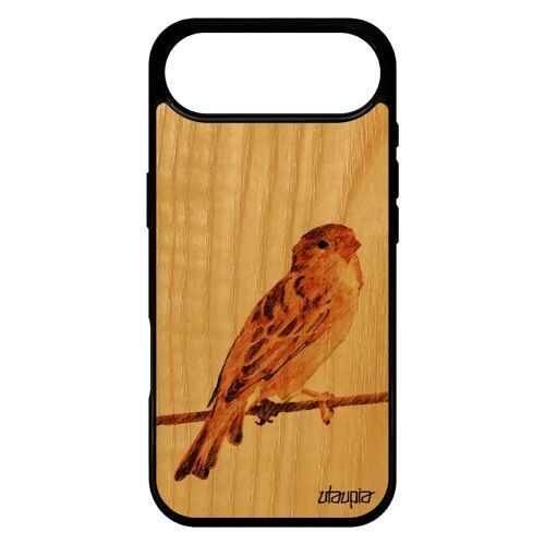 Coque Bois Silicone Pour Iphone 17 Air Oiseau Telephone Nature Jolie Motif Moineau 4g Petit Animaux Animal Portable Design Noir De