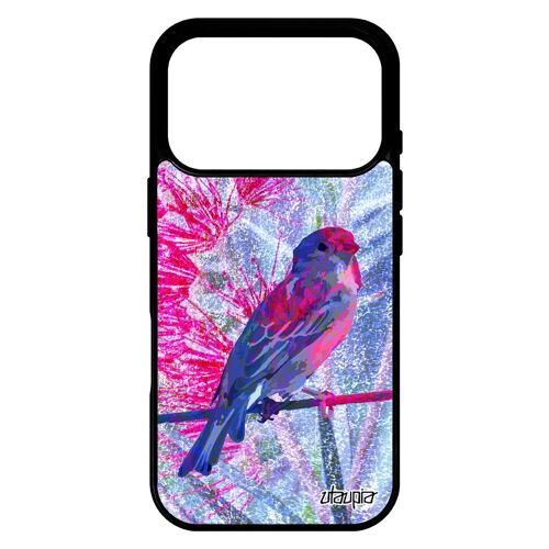 Coque pour iPhone 17 pro en silicone oiseau nature bleu de protection animal gel noir fleurs design smartphone petit moineau