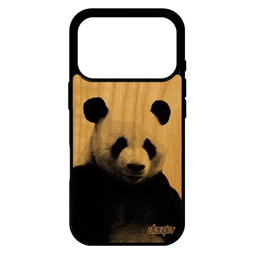 Coque silicone pour iPhone 17 pro en bois panda gel fr¿ne original noir ecologie geant etui animaux ecolo chine 4G telephone case