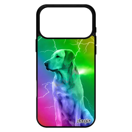 Coque silicone chien pour iPhone 17 pro max jaune antichoc personnalis¿ multicolore animal arc en ciel design animaux pas cher noir