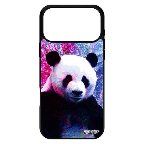 Coque silicone pour iPhone 17 pro max panda fleurs chine ecologie dessin case telephone animal geant design housse bleu cover