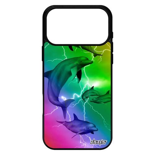 Coque dauphin pour iPhone 17 pro max silicone mobile marsouin antichoc mer jaune ocean multicolore animal pas cher marin TPU design