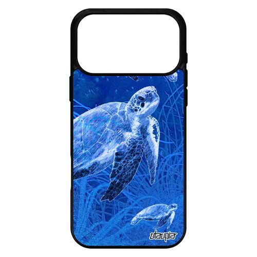 Coque silicone tortue de protection pour iPhone 17 pro max bleu fonds marins marine rigide original design animaux housse dim.