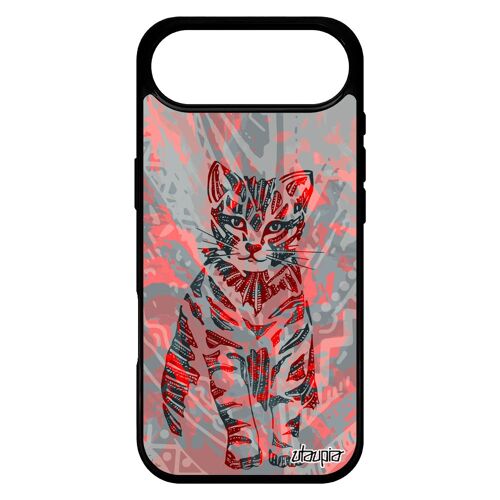 Coque Silicone Chat Pour Iphone 17 Air Rouge Mignon Azteque Color¿ Matou Multicolore Cadeau Chaton Plume Ethnique Tigr¿ Case