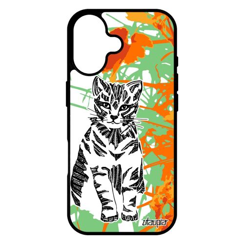Coque Silicone Rigide Pour Iphone 17 Chat Fleur Petit Homme Jolie Ethnique Felin Animaux Tribal Etui Chaton Azteque Dessin De