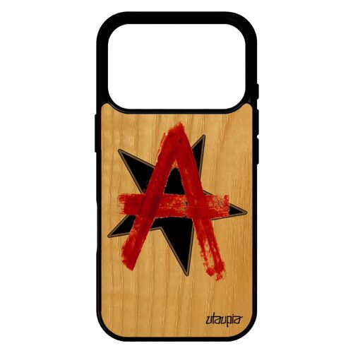 Coque pour iPhone 17 pro en bois silicone anarchie noir unique revolution graff logo etoile Motif Noir urbain 1000 Go antichoc