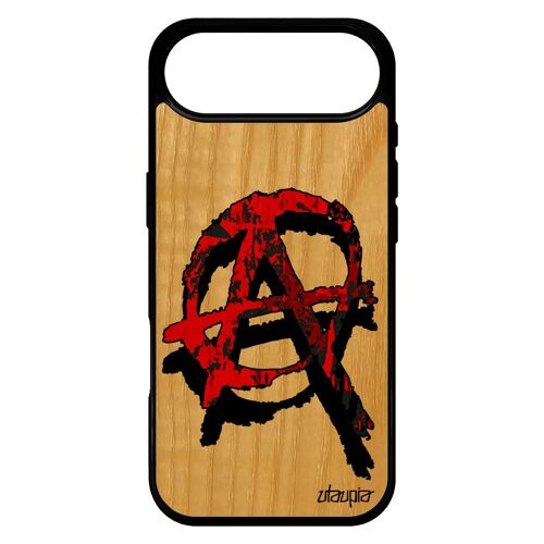 Coque Pour Iphone 17 Air Bois Silicone Anarchie Punk Tattoo Bumper Metal Rouge Noir Graff Anarchiste Rigide Rock Anarchy Femme