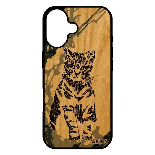 Coque pour iPhone 17 bois silicone chat noir couleur Gris fr¿ne noir et blanc animaux tatouage chaton felin solide bumper TPU petit