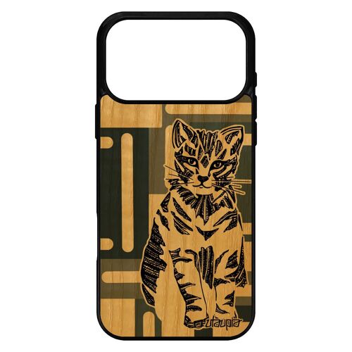 Coque en bois pour iPhone 17 pro max silicone chat azteque tigr¿ mignon de luxe antichoc ethnique garcon portable caoutchouc dessin