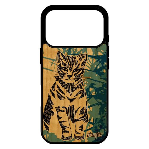 Coque chat antichoc pour iPhone 17 pro bois silicone animal de protection personnalis¿ ethnique cadeau fete des meres azteque