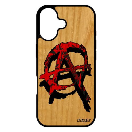 Coque en bois silicone anarchie pour iPhone 17 metal tattoo rock Rouge telephone ni dieu ni maitre punk gothique anarchy Femme case