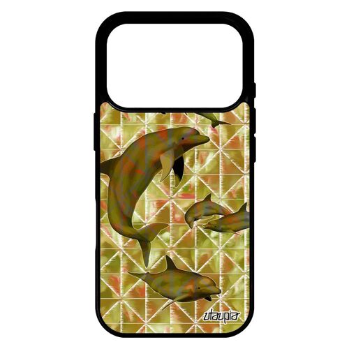 Coque dauphin antichoc pour iPhone 17 pro en silicone graphique vert animaux telephone design mer ocean fonds marins animal case