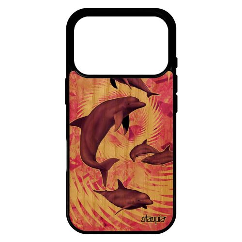 Coque dauphin pour iPhone 17 pro bois silicone TPU rose ocean marin case texture smartphone animaux 1000 Go animal mer dessin etui