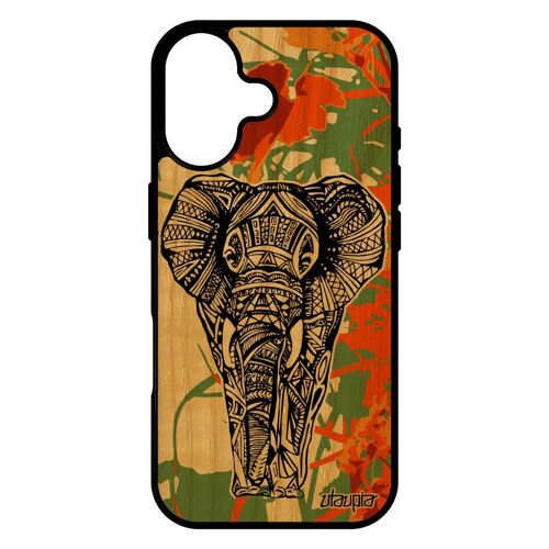 Coque de protection pour iPhone 17 en bois silicone elephant case garcon unique Orange animaux azteque tribal fr¿ne ethnique