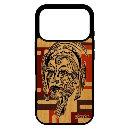 Coque silicone pour iPhone 17 pro bois femme etui tribal dessin feerique telephone azteque fantaisie ethnique cube Marron pas cher