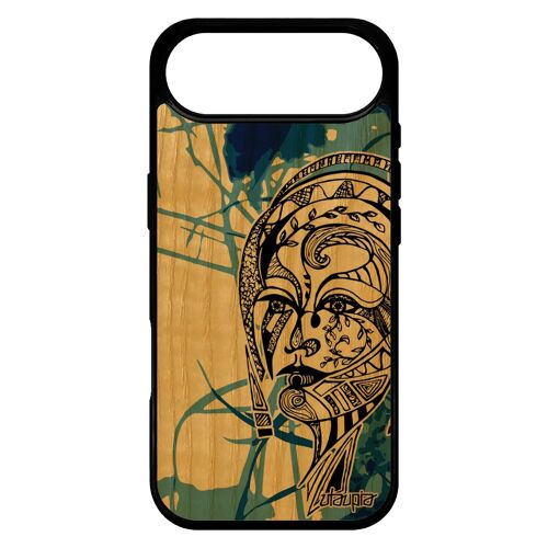 Coque Pour Iphone 17 Air Vrai Bois Silicone Femme Tribal Fantaisie Feerique Florale Case Animal Azteque Ethnique Fille Bleu De