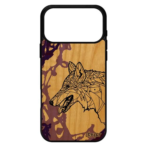 Coque loup antichoc pour iPhone 17 pro max bois silicone souple solitaire fantaisie cover tribal ethnique rigide azteque peinture