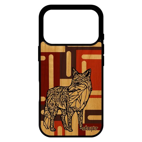 Coque pour iPhone 17 pro bois silicone renard couleur azteque ethnique cover telephone tribal cube dessin smartphone de protection