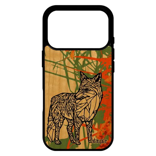 Coque en bois silicone pour iPhone 17 pro renard ethnique dessin de luxe souple personnalis¿ tribal fut¿ Orange azteque case