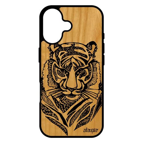 Coque Pour Iphone 17 Bois Silicone Tigre Telephone Tribal Noir Dessin Fauve Noir Et Blanc Predateur Personnalis¿ Fr¿Ne Animaux