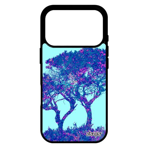 Coque silicone de protection pour iPhone 17 pro arbres ecologie motif fleurs design feuilles etui ecolo peinture bleu paysage zen