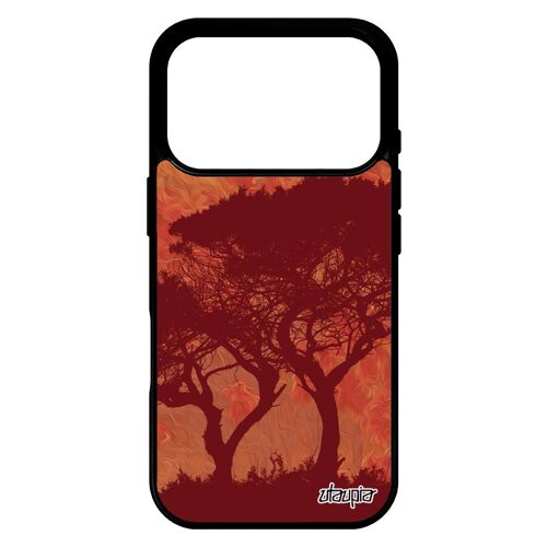 Coque pour iPhone 17 pro silicone arbres original etui savane feuilles zen housse soleil rouge ecologie design afrique nature