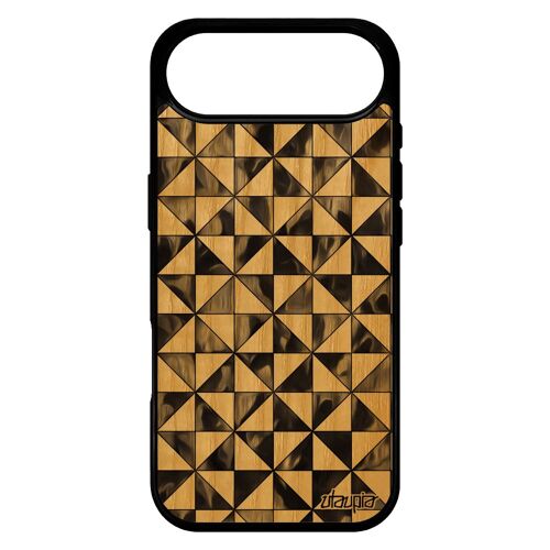 Coque Bois Silicone Design Carreau Pour Iphone 17 Air Texture Fond Geometrique Antichoc Case Artisanal Losange Original Motif Gris