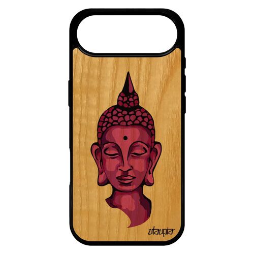 Coque Bois Pour Iphone 17 Air Silicone Bouddha Dessin Tibet Noir Violet Smartphone Bumper Portrait Portable Yoga Bouddhisme De