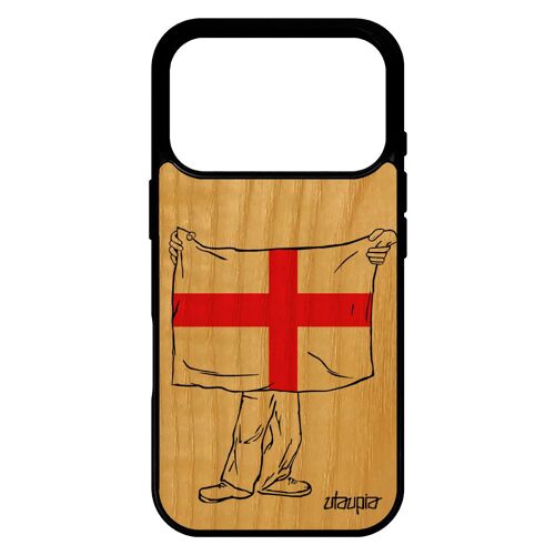 Coque silicone pour iPhone 17 pro bois drapeau angleterre anglais rigide basket football case Euro uk jo TPU