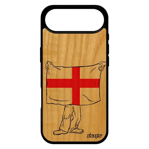 Coque Bois Naturel Pour Iphone 17 Air Silicone Drapeau Angleterre Anglais Portable Euro Grande Bretagne Telephone Uk Coupe D'europe