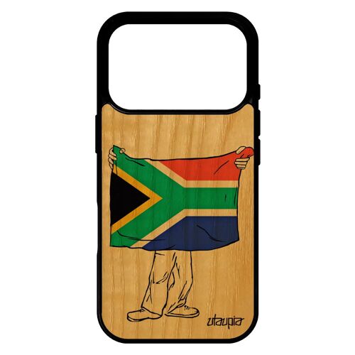 Coque bois pour iPhone 17 pro silicone drapeau afrique du sud africain Coupe d'afrique jo TPU 4G basket foot housse