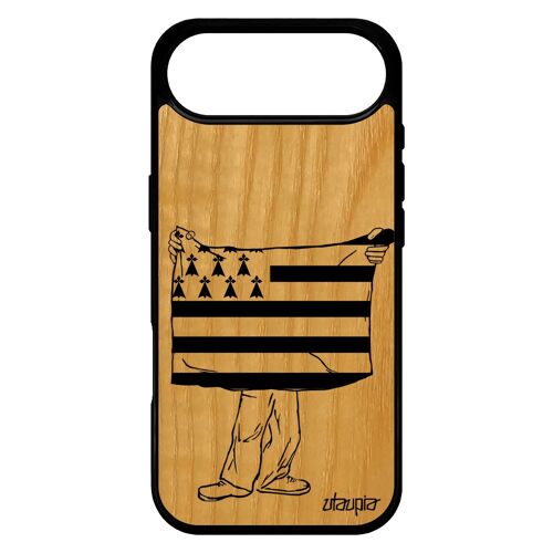 Coque Drapeau Bretagne Breton Pour Iphone 17 Air Bois Silicone Basket Etui Region Foot Football Portable Rigide Gwenn Ha Du De