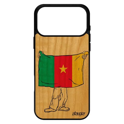 Coque drapeau cameroun camerounais pour iPhone 17 pro max bois silicone telephone foot jo Coupe d'afrique pas cher etui basket