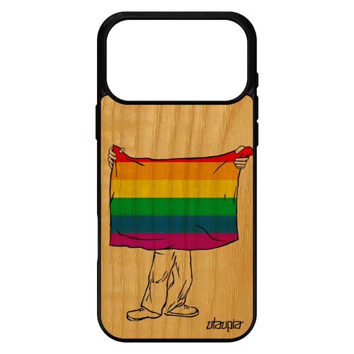 Coque drapeau gay pride pour iPhone 17 pro max bois et silicone gaypride LGBT lesbien arc en ciel de protection etui parade