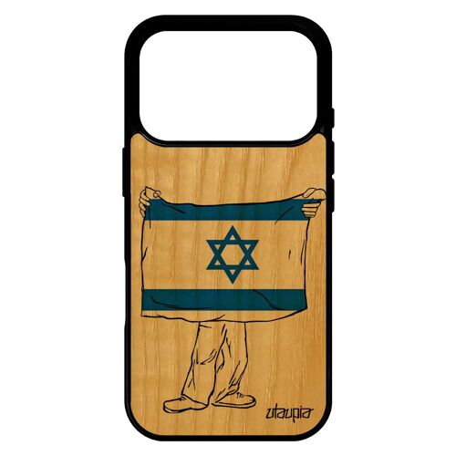 Coque bois drapeau israel israelien pour iPhone 17 pro silicone noir foot football smartphone jo coupe du monde de