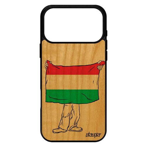 Coque silicone antichoc pour iPhone 17 pro max bois drapeau hongrie hongrois football foot case basket jo cover de
