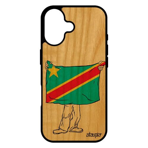 Coque Drapeau Rdc Congo Kinshasa Congolais Pour Iphone 17 Bois Silicone Smartphone Foot Can Coupe D'afrique Basket
