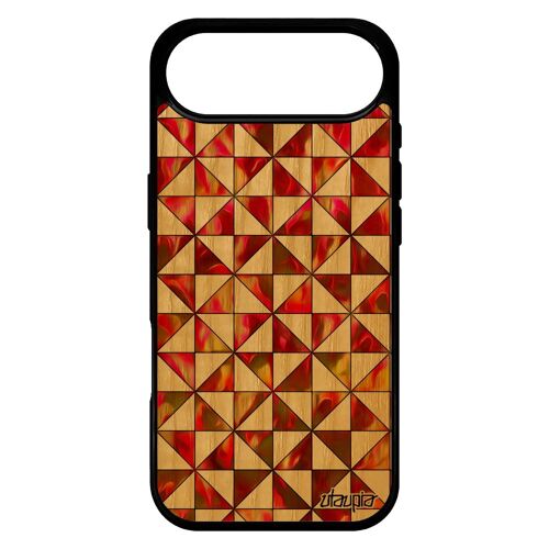 Coque Bois Pour Iphone 17 Air Silicone Design Carreau Personnalis¿ Tpu Jolie Geometrique Case Housse Telephone Motif Rouge Carre De
